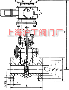 Z941H、Z941Y、Z941W 型 PN100~PN200 鋼制電動楔式閘閥主要外形及結(jié)構(gòu)尺寸示意圖